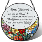 DOUHASU 8” Stained Glass Suncatcher Ornament – Floral Retirement Window Hanging Decorations, Retirement Gifts & Retired Gifts for Women, Men, Friends, Coworkers, Teachers - Style H