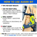 SOMADA 3/8-Inch x 17-Inch Auger Drill Bit for Wood, Hex Shank 3/8-Inch One Piece, Ship Auger Long Drill Bit for Soft and Hard Wood, Plastic, Drywall and Composite Materials