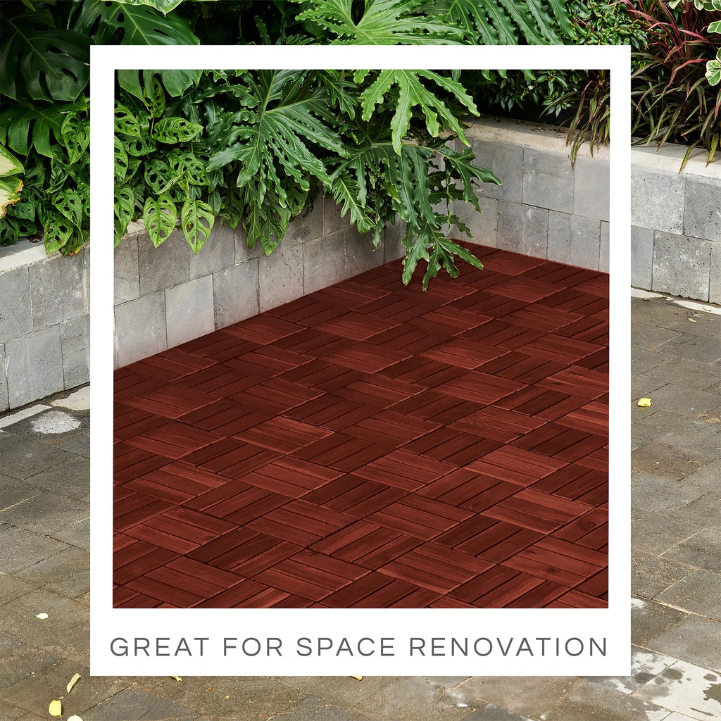 THYOI Deck Tiles, Patio Flooring - Outdoor Waterproof Acacia Wood Tiles for All Weather Use - Balcony, Backyard, Indoor & Outdoor (Natural Rosewood, Set 10 Crossed Pattern)