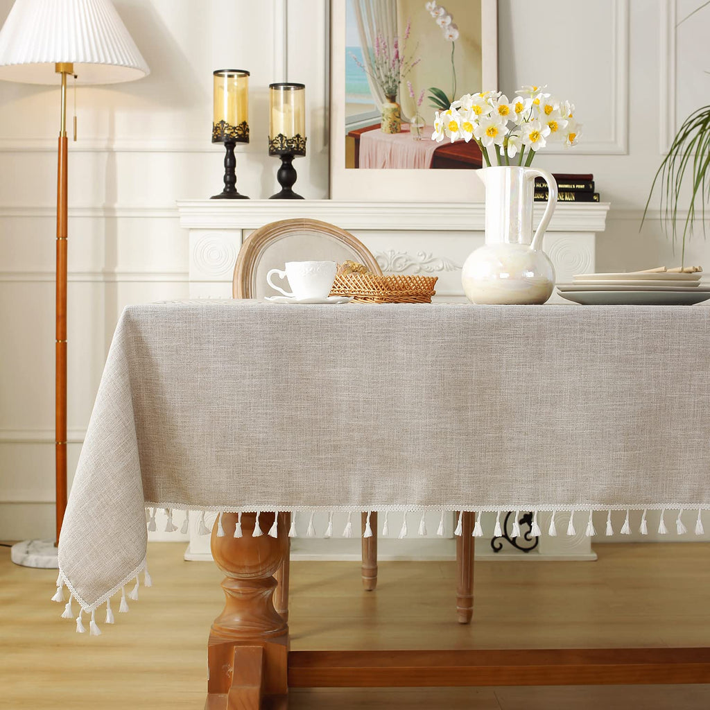 Laolitou Rustic Tablecloth Cotton Linen Waterproof Tablecloths Washable Table Cloths for Kitchen Dining,Party,Holiday,Christmas,Buffet Coffee Lines Rectangle,55''x102'',8-10 Seats