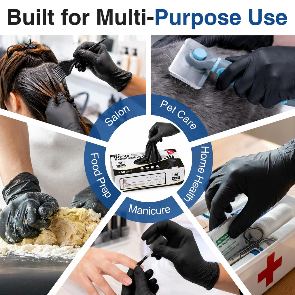 Schneider Black Nitrile Exam Gloves, Box of 100, Latex Free & Powder Free Disposable Gloves, for Medical, Food Prep & Cleaning, Large