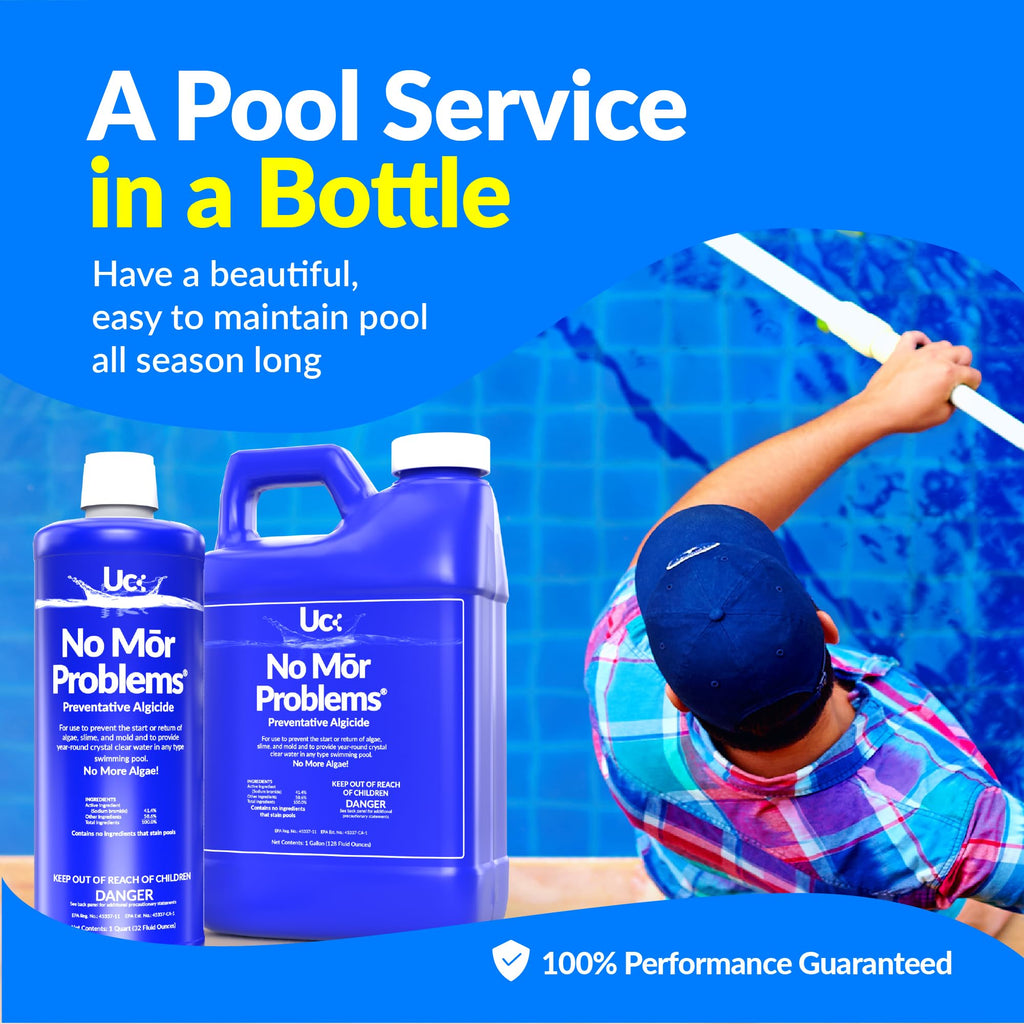 United Chemical No Mor Problems Pool Treatment – Weekly Maintenance Formula for Clean, Clear Water – Algae Preventer & Clarifier for Saltwater, Chlorine, Above & Inground Pools, 1 Gallon