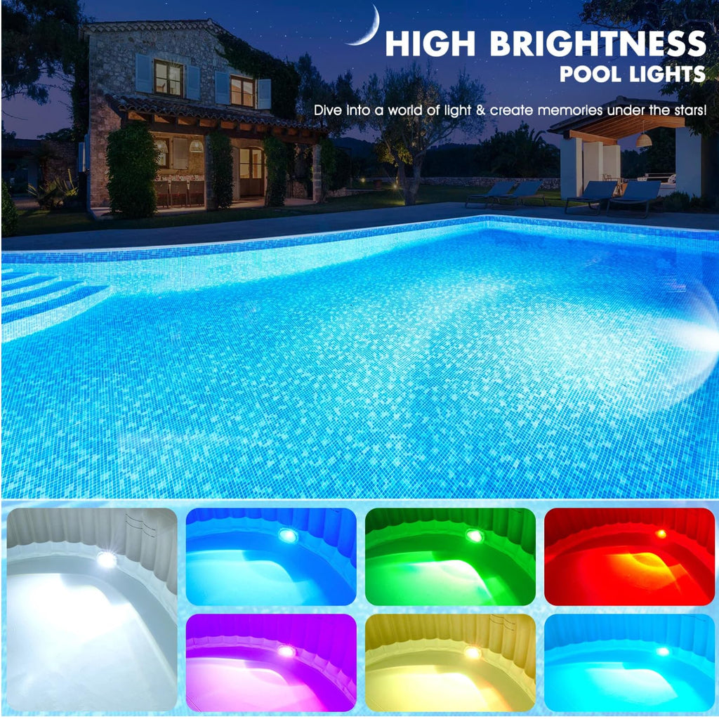 PoolBliss Rechargeable Submersible Pool Lights with Remote, 5000mAh Underwater Led Pool Light for Above Ground Pool Lights Waterproof, 9 Modes Color Changing Magnetic Swimming Inground Pool Lights-1PC