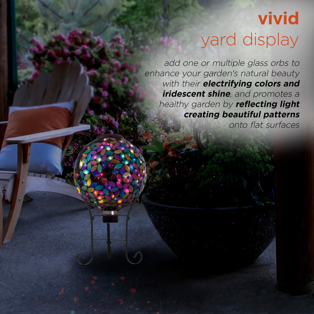 Alpine Corporation GRS122A-SLR Indoor/Outdoor Glass Solar Powered Mosaic Gazing Globe Yard Decoration, 10", Purple