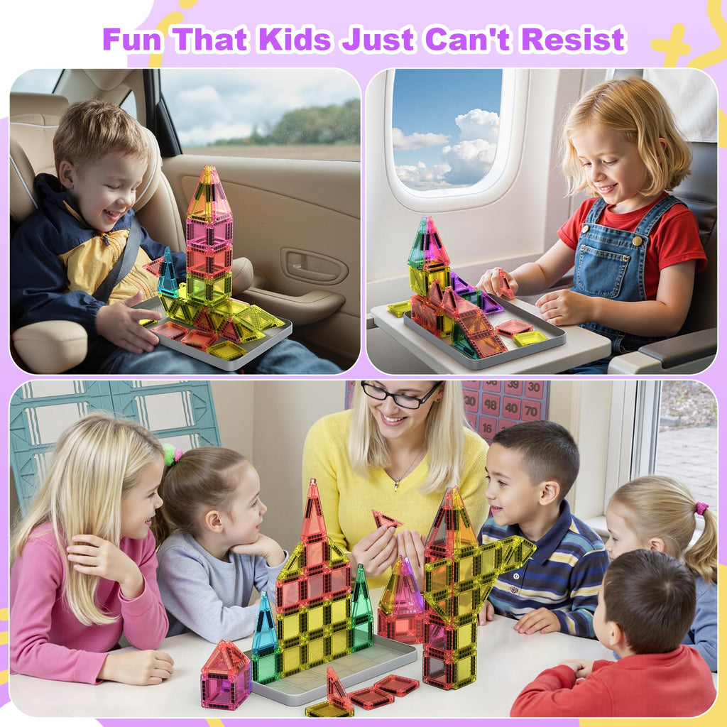 BAIJLE 46PCS Mini Magnetic Tiles, Portable Magnetic Toys Travel Set with Iron Case for Kids Ages 4-8,Creativity Boosting Building Toys Set,Toddler Puzzle Birthday Gift Toys for Boys and Girls Ages 3+