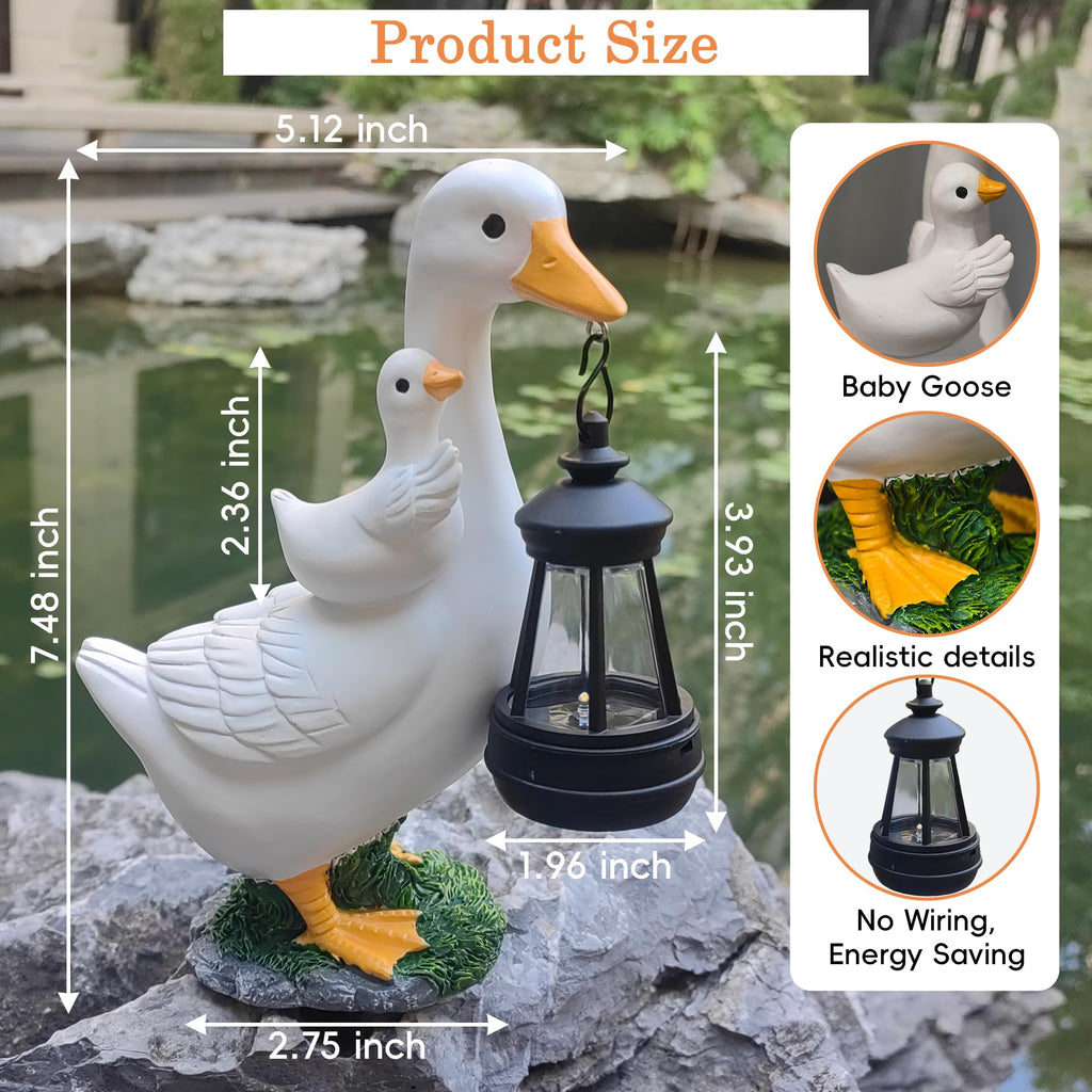 Solar Goose Statue with Lantern, 7.48" Resin Garden Decor Outdoor Ornament