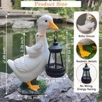 Solar Goose Statue with Lantern, 7.48" Resin Garden Decor Outdoor Ornament