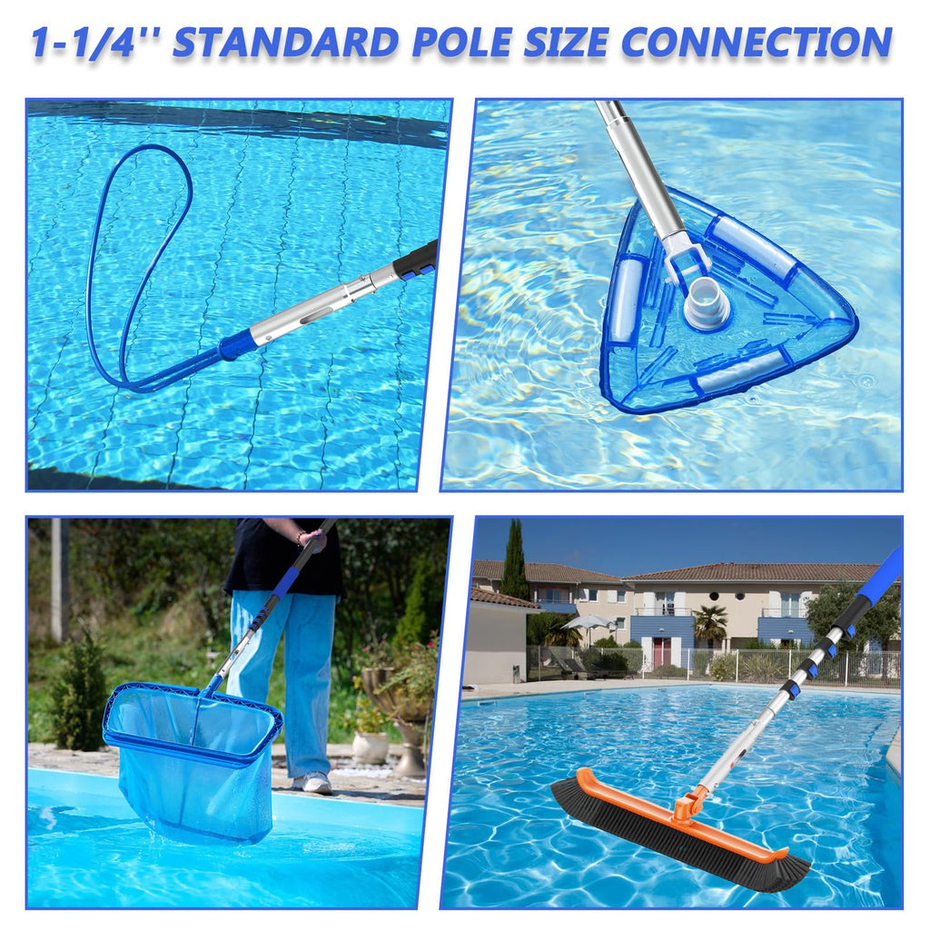 SKGPOLE 16FT Swimming Pool Pole with Brush, Upgraded Pool Pole Telescopic 16ft Heavy Duty with 19" Pool Brush Head, Adjustable Length 4 to 16 Feet, Universal Pole for Skimmer Net, Brush, Vacuum Head