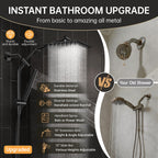 Veken All Metal 10" Black Shower Head with Handheld, Luxurious Square Double Rain Shower Heads with Power Wash Hand Held,Dual High Pressure Detachable Rainfall Showerhead with Arm,Bathroom,Matte Black