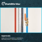 SharkBite Max 3/4 Inch Ball Valve, Push To Connect Brass Plumbing Fitting, Water Shut Off, PEX Pipe, Copper, CPVC, PE-RT, HDPE, UR22185A