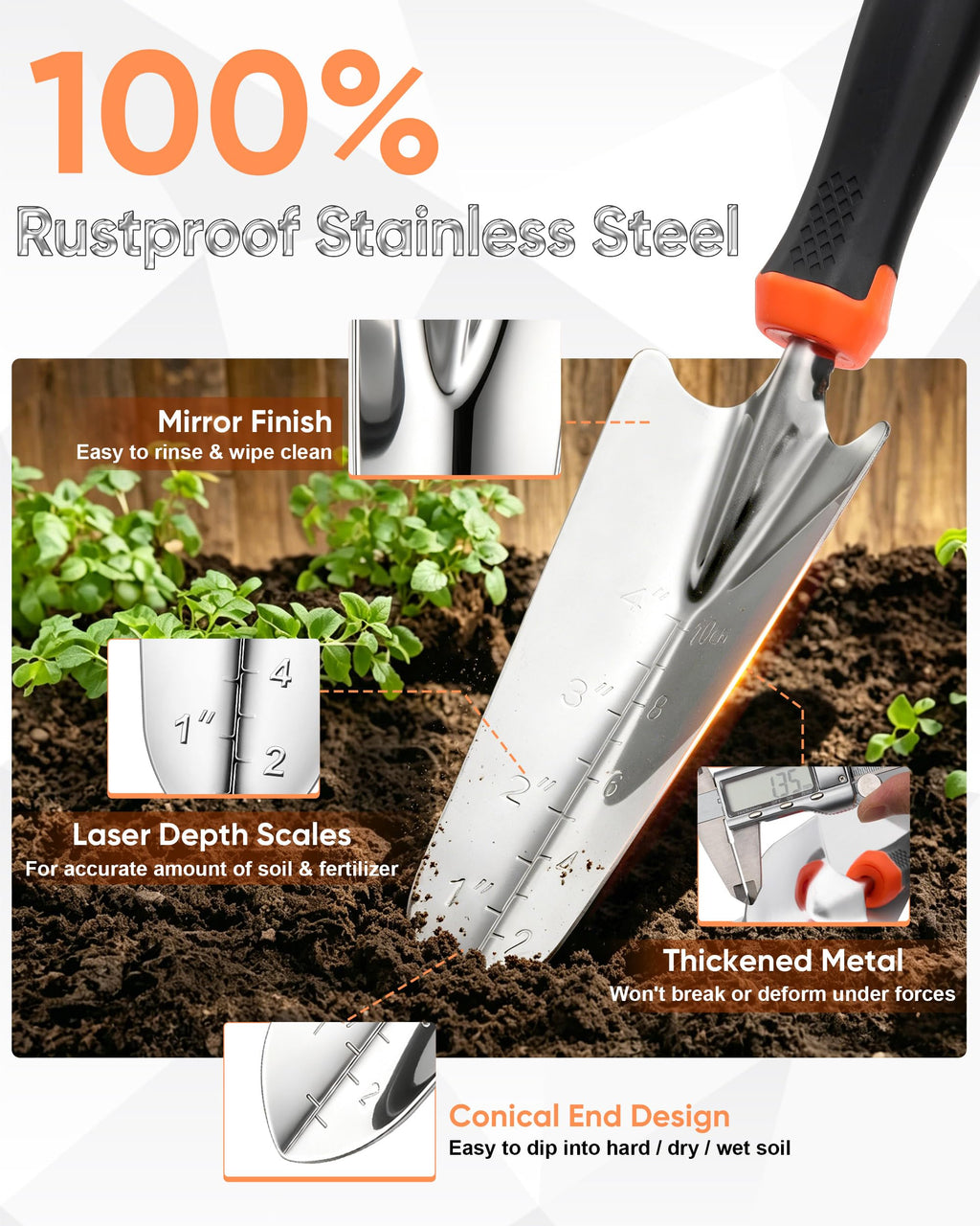 HaSteeL 9-Piece Stainless Steel Garden Hand Tools Set for Planting