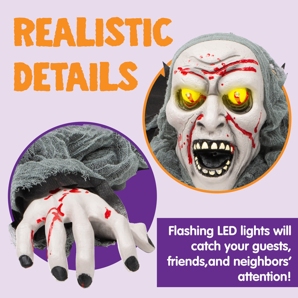JOYIN Halloween Decorations Outdoor Light-Up Zombie Groundbreaker with bloodstain and Creepy Sound for Halloween Outside Decor Lawn Yard Patio Graveyard Decoration, Haunted House Prop