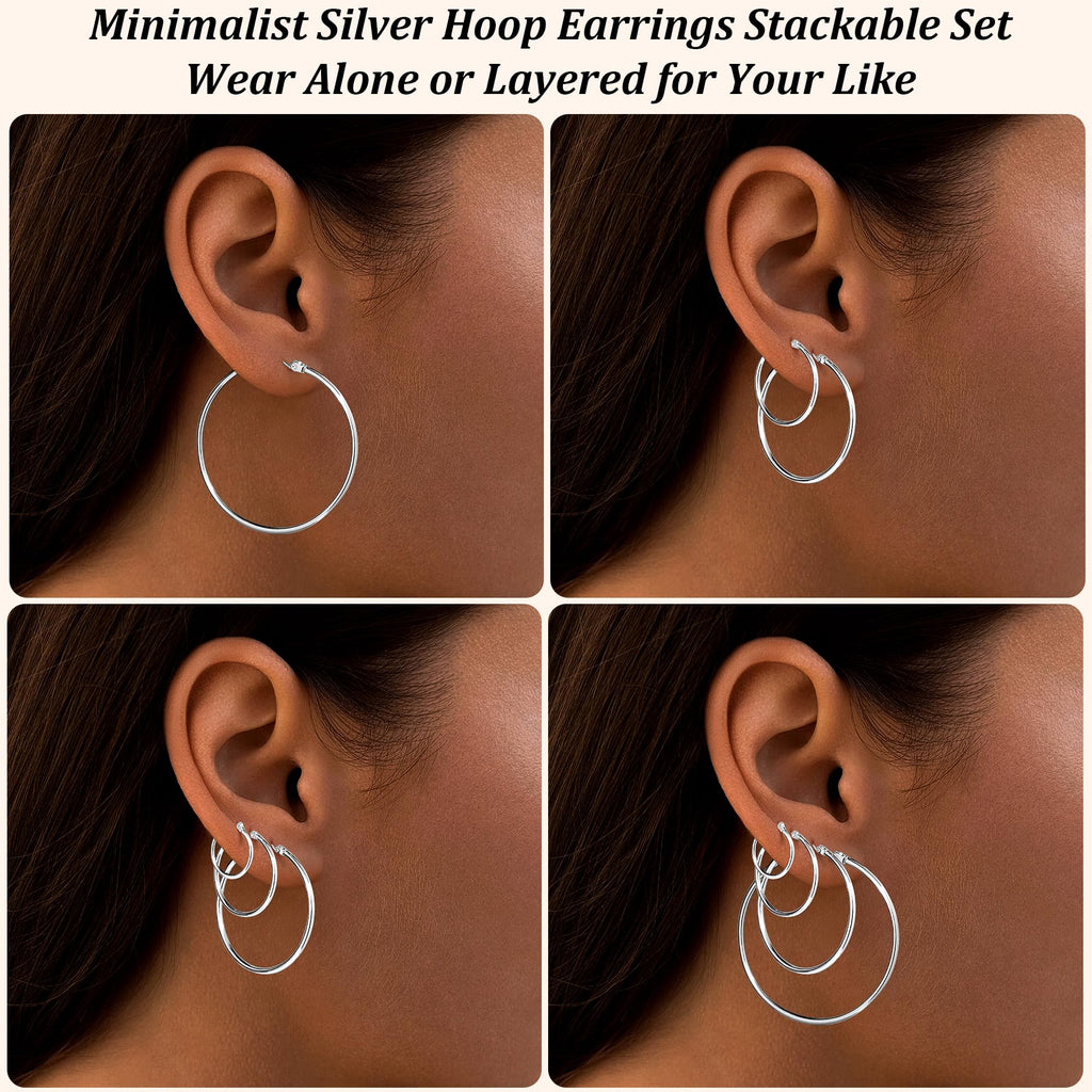 Gokeey Silver Earrings for Women Trendy, Hypoallergenic Silver Hoop Earrings for Women, Small Hoop Earrings Huggie Hoops Earrings for Jewelry Gifts 14mm 20mm 30mm 40mm