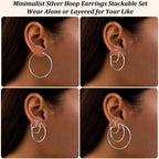 Gokeey Silver Earrings for Women Trendy, Hypoallergenic Silver Hoop Earrings for Women, Small Hoop Earrings Huggie Hoops Earrings for Jewelry Gifts 14mm 20mm 30mm 40mm