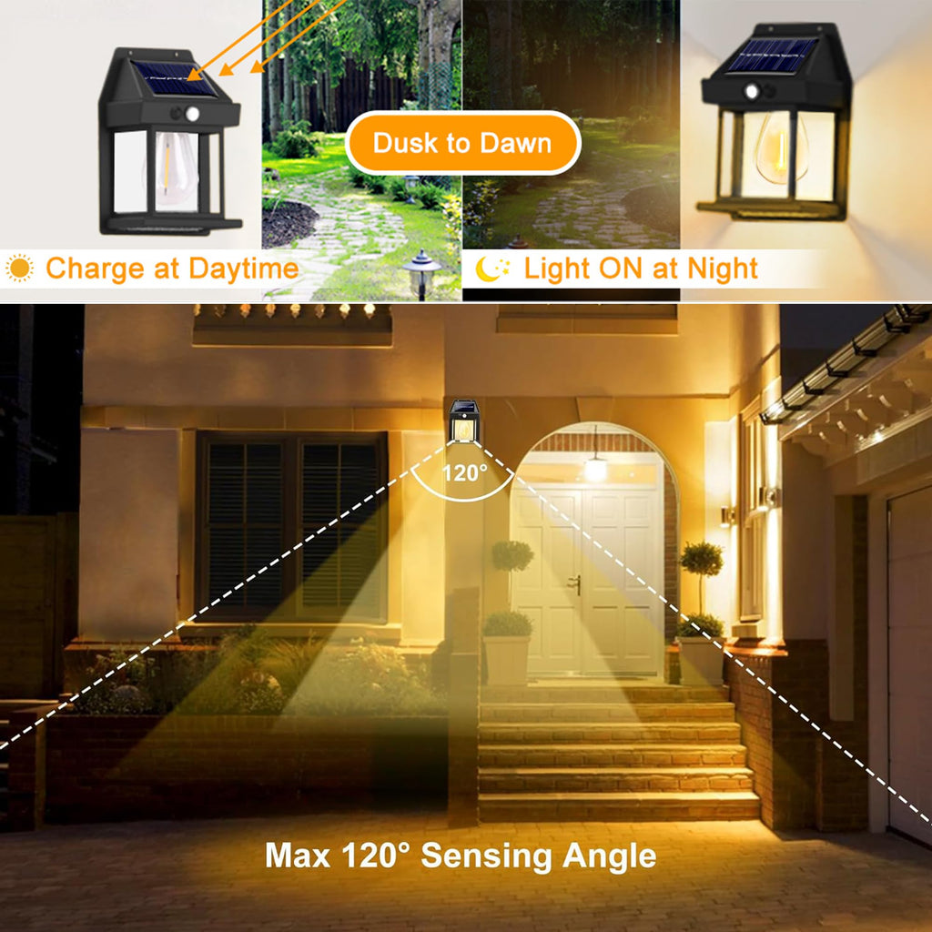 Joomer Solar Wall Lights Outdoor 2PACK,Solar Wall Lantern with 3 Modes & Motion Sensor,Dusk to Dawn Porch Lights Fixture,Waterproof Exterior Lighting with Clear Panel for Entryway Front Door