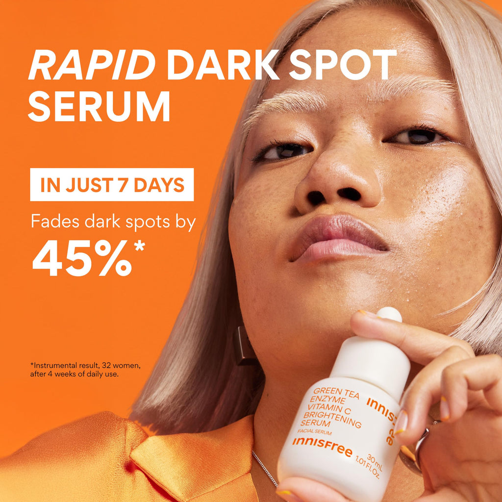 innisfree Green Tea Enzyme Vitamin C Serum for Dark Spot Fading, Korean Face Serum for Glow and Radiance