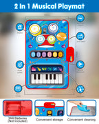 DQMOON Toys for 1 Year Old Boy Gifts, 2 in 1 Musical Mat with Piano & Drum, Adjustable Volume, Musical Toys for 1 Year Old, Christmas Birthday Easter Gifts for 1-2 Year Old Boys Girls (Blue)