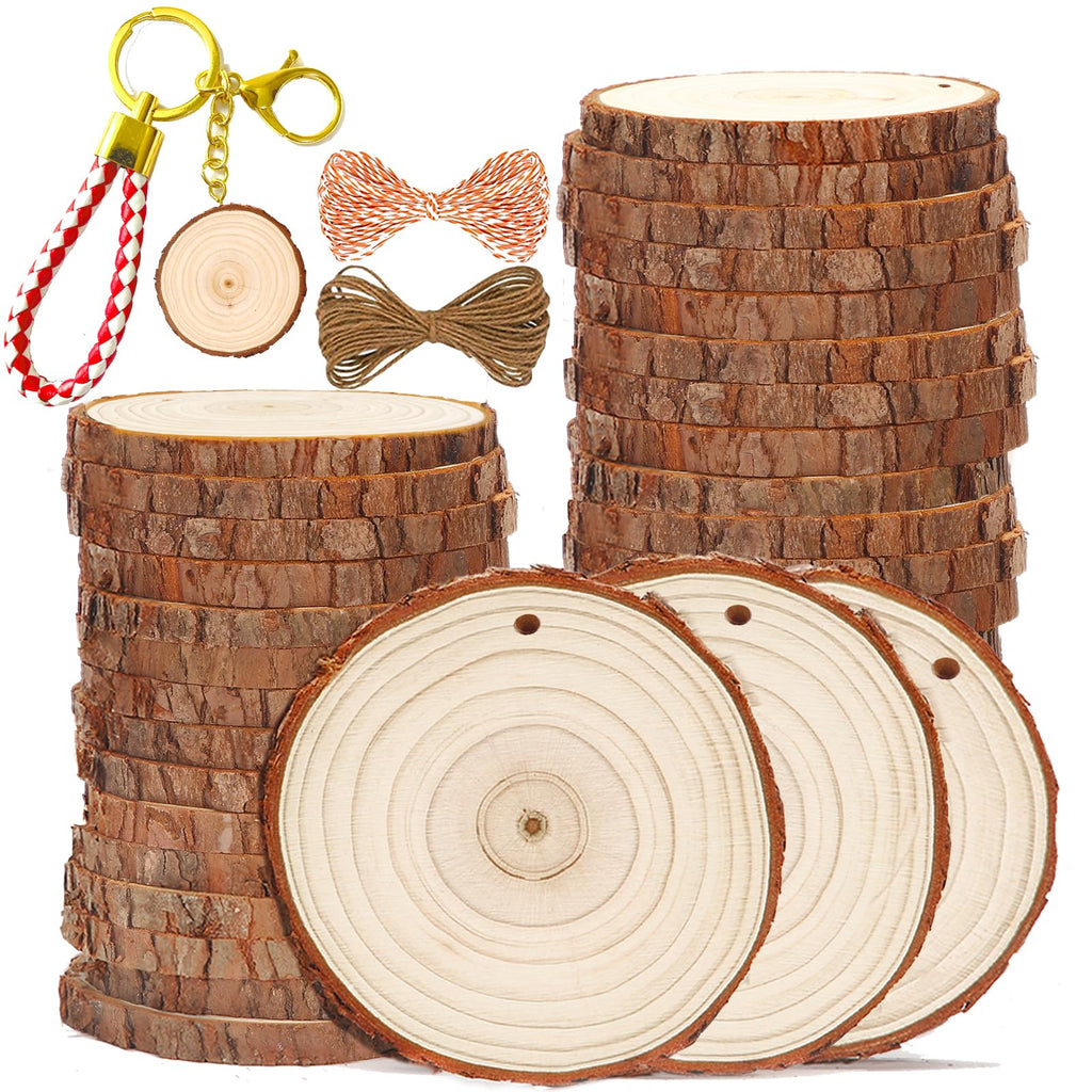 SENMUT Wood Slices 3.5-4.0 Inch Natural Rounds Unfinished Wooden Circles