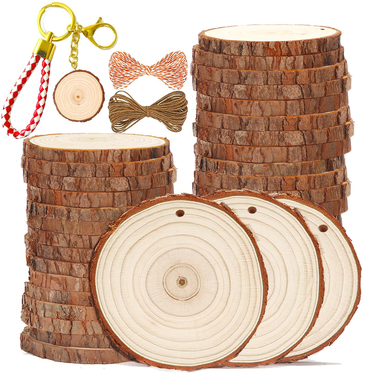 SENMUT Wood Slices 3.5-4.0 Inch Natural Rounds Unfinished Wooden Circles
