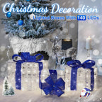 Blue Christmas Decorations, Christmas Lighted Gift Boxes 140 LEDs Light Up Presents Christmas Decor, 8 Modes & Timer Function Plug-in Set of 3 Lighted Christmas Boxes for Xmas Holiday Indoor Outdoor