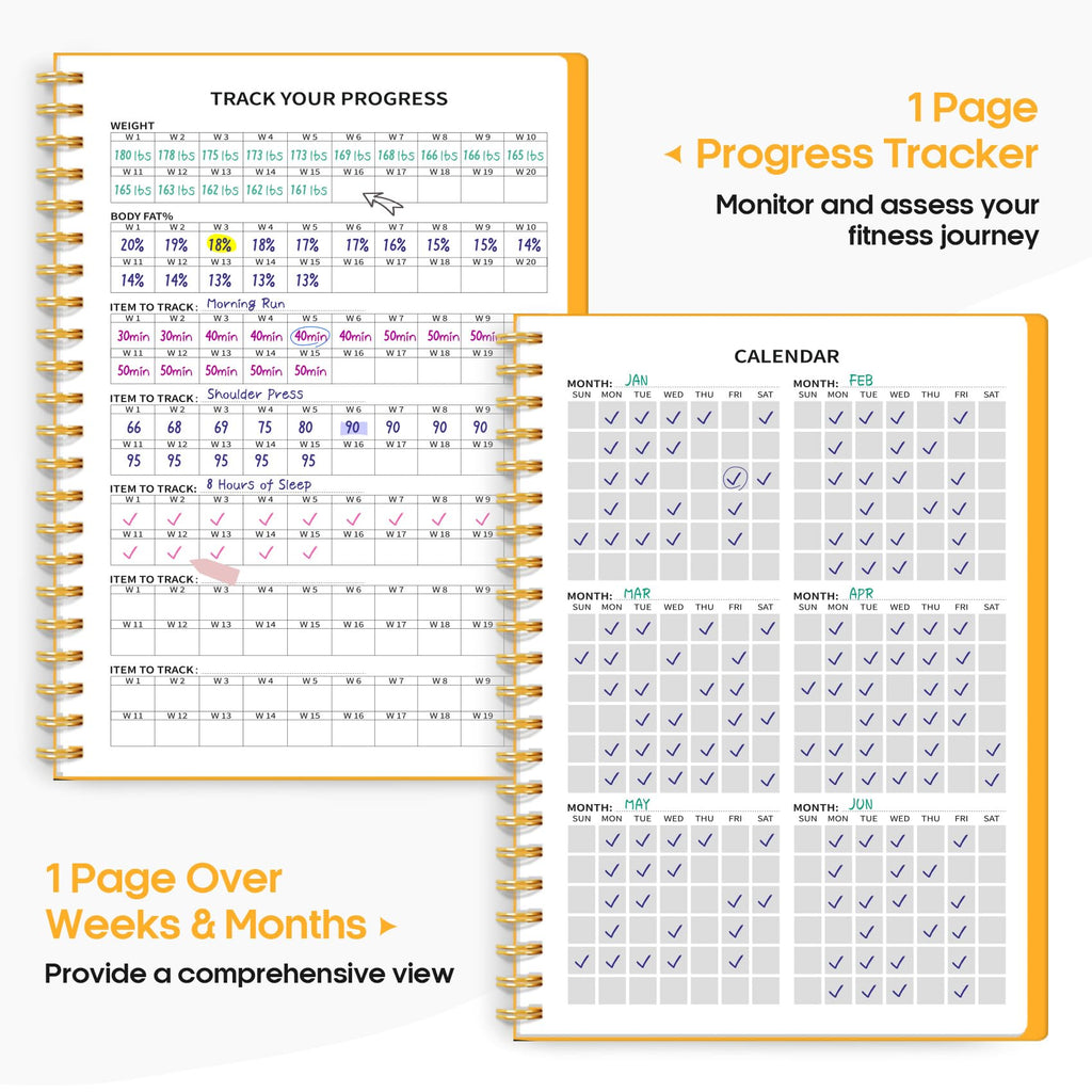 Fitness Workout Journal for Women & Men, A5(5.5" x 8.6") Workout Log Book Planner for Tracking, Progress, and Achieving Your Wellness Goals-Yellow