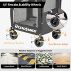 EchoSmile 4 Wheels Pet Stroller, Dog & Cat Stroller for All-Season, Lightweight Carrier with Storage Basket, Adjustable Handle, Removable Pad, Breathable Mesh, Up to 135 lbs, Black (Black)