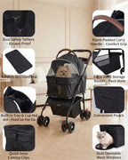 Pet Stroller with Removable Carrier, 35lbs Capacity - One-Click Foldable Dog Stroller, Cat Carrier & All-Terrain Wheels, Compact Travel Pet Stroller for Small to Medium Pets-Black