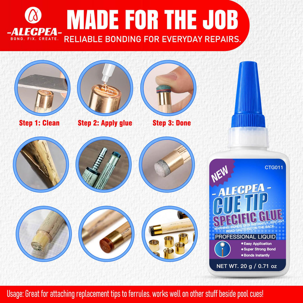 ALECPEA Pool Cue Tip Glue, 20g Thin Billiard Cue Repair Adhesive