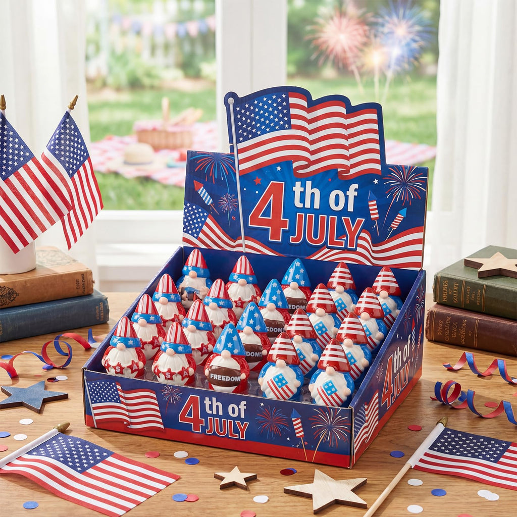 Geelin 60 Pcs Patriotic Gnomes Figurines Mini Red White Blue Gnomes Resin Ornament, Tiny Gnome Table Centerpieces Decorations for 250th Anniversary Independence Day Decor USA Party Favors