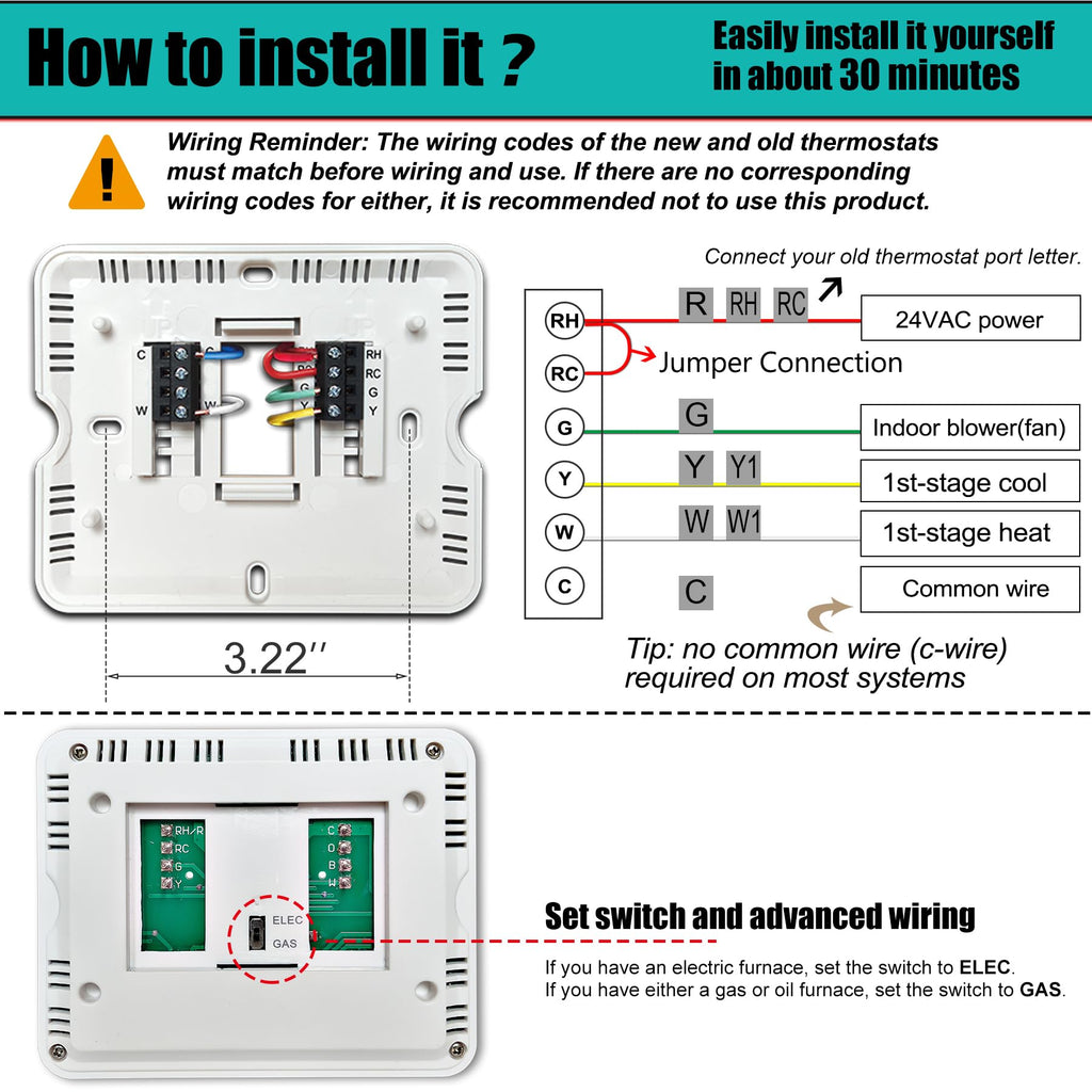 Suuwer Non-Programmable Thermostats for Home 1 Heat/1 Cool Conventional Single-Stage Systems (Blue Backlight)