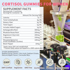 Cortisol Gummies for Women,Cortisol Manager with Ashwagandha,Magnesium,L-theanine,Phosphatidylserine,Rhodiola Rosea,Black Pepper for Mood Support,Adrenal Balance,Sleep,Vegan,Apple Flavor,60 Count