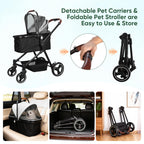 Foldable Dog Stroller, 3 in 1 Pet Stroller for Small Medium Dog Cat up to 50lbs, Detachble Portable Pet Bag, Storage Basket and One-Button Folding Frame