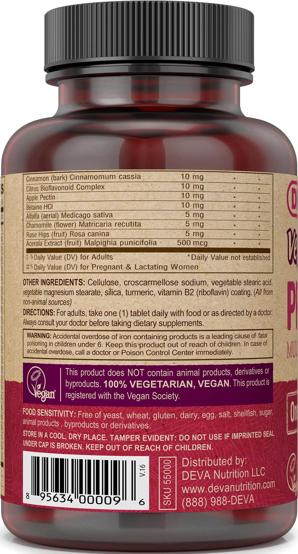 Deva Vegan Prenatal Multivitamin and Mineral Supplement - Once-Per-Day Formula - Vitamins A, C, D, E, K, B Complex, with Folate & Chelated Iron - 90 Coated Tablets, 1-Pack