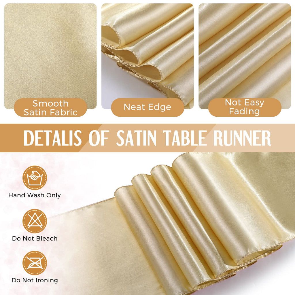 Breling 8 Pack White and Gold Tablecloths and Satin Runners Set