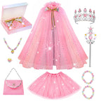 Meland Princess Dress Up for Girls 3-8, Princess Cape with Crown & Tutu Skirt, Birthday Gift for Girls 3 4 5 6 7 8 Years Old, Toys for Toddler Kids Pretend Play, Halloween Costume, Christmas, Party
