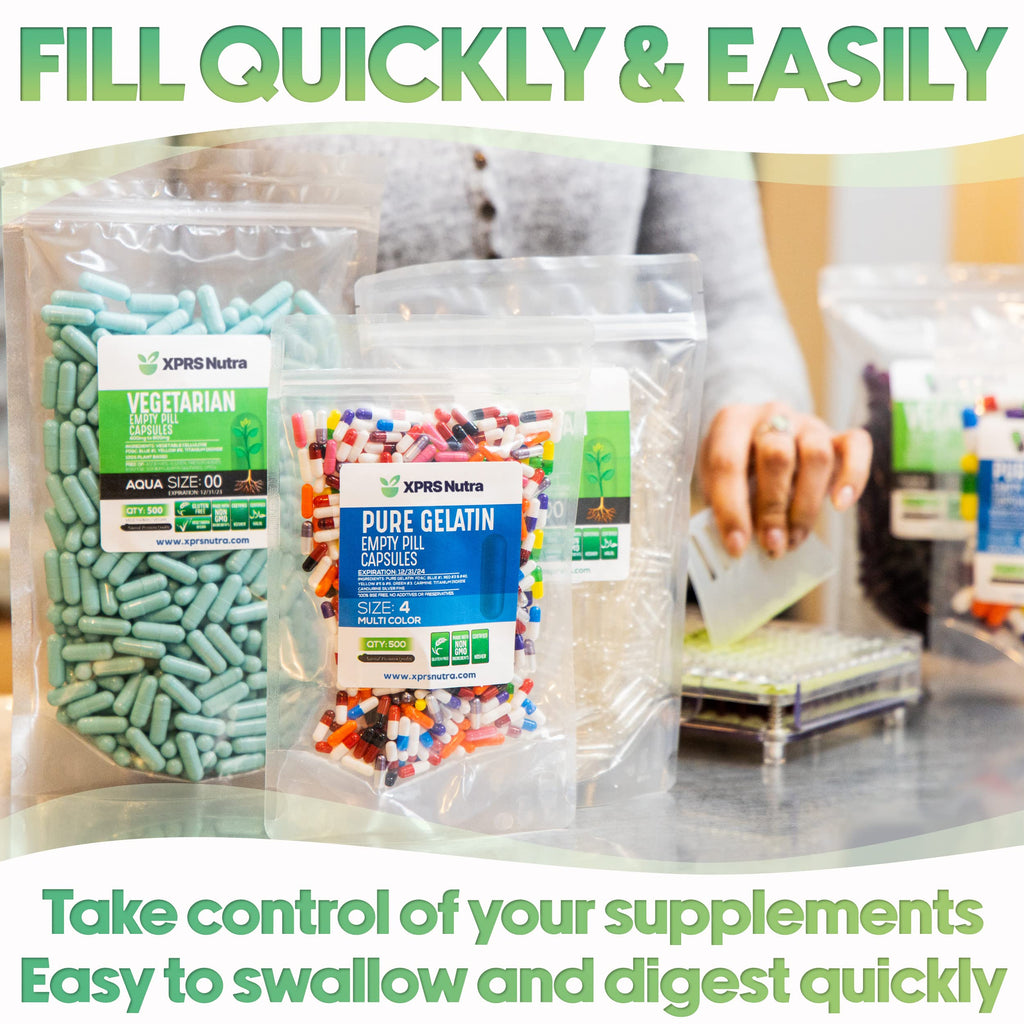 XPRS Nutra Size 2 Empty Capsules - 1000 Count Empty Gelatin Capsules - Pills DIY Capsule Filling - Pure Bovine Pill Gel Caps for Do-It-Yourself Supplements (Clear Red/White)