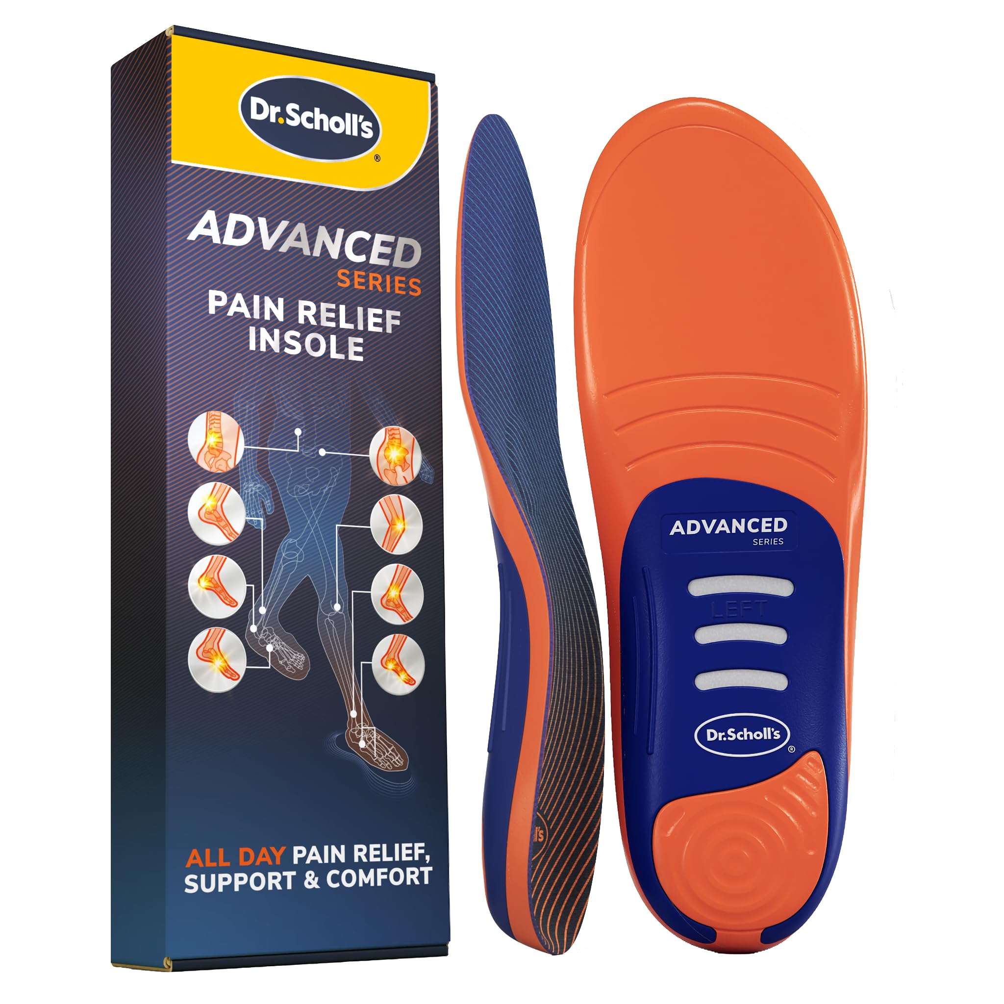 Dr. Scholl’s Advanced Pain Relief Insoles for Men Women, Heavy Duty Orthotics for Work Shoes & Boots, Plantar Fasciitis & Arch Support, Shock-Absorbing, up to 340 lbs, Men 8.5-9, Women 9.5-10