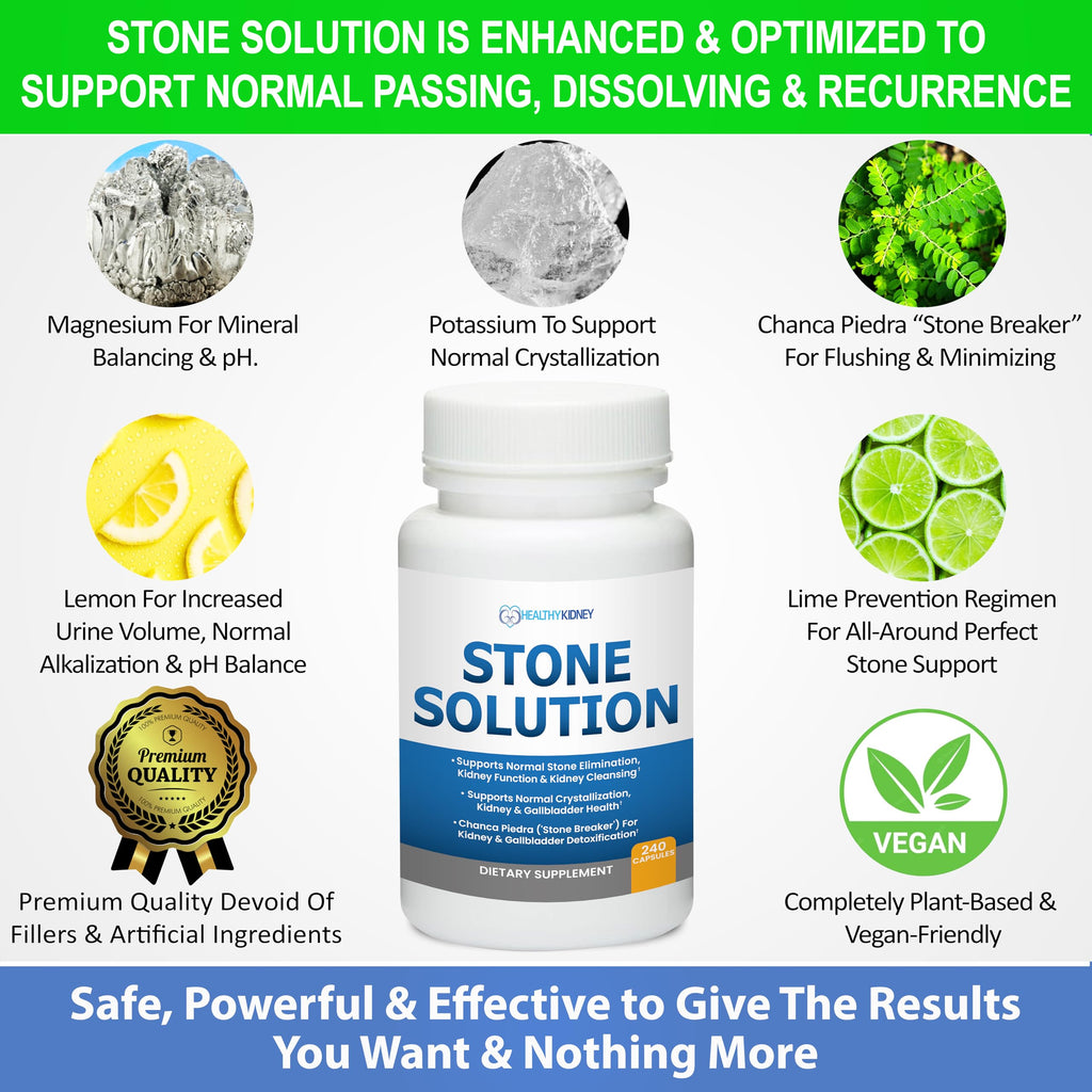 Stone Solution Capsules- Natural Dissolver, Kidney Stone Support & Kidney Cleanser Chanca Piedra Stone Breaker Gallbladder Cleanse, Flush & Stop Recurrence, Stone Relief 60 Servings