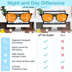 Orange Blue Light Blocking Glasses for Better Sleep - 99.5% Premium Acetate Amber Orange Computer Migraine Glasses for Women & Men - Amber fl 41 TV Gaming Blue Light Blockers for Eye Strain & Fatigue