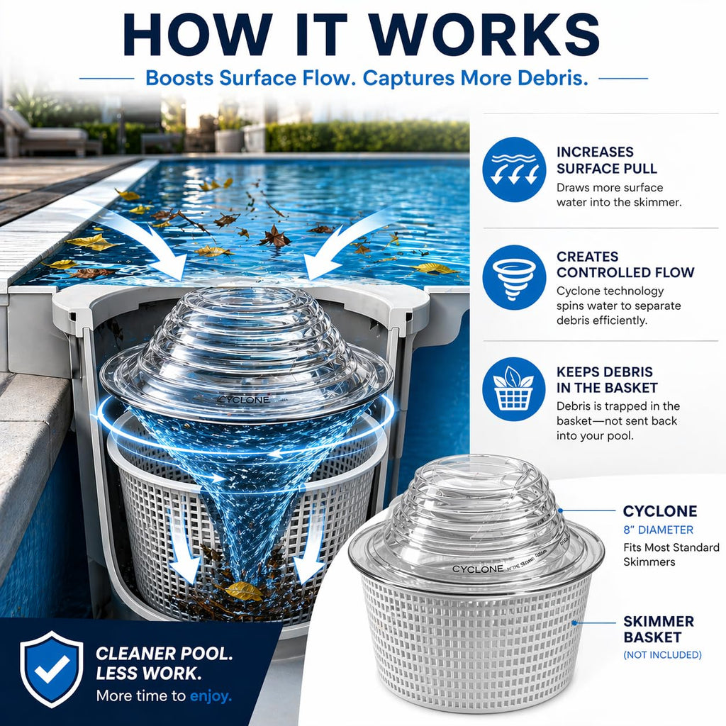 The Skimmie Cyclone 6" (Skimmer Basket NOT Included) - ONLY for Above Ground Pools - Turbocharges Pool Skimmer Water Flow - Improves Pool Surface Cleaning - Essential Pool Accessories