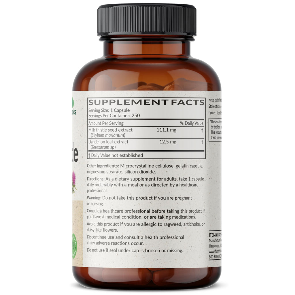 Futurebiotics Milk Thistle Silymarin Marianum & Dandelion Extract Liver Health Support, Antioxidant Support, Detox, 250 Capsules