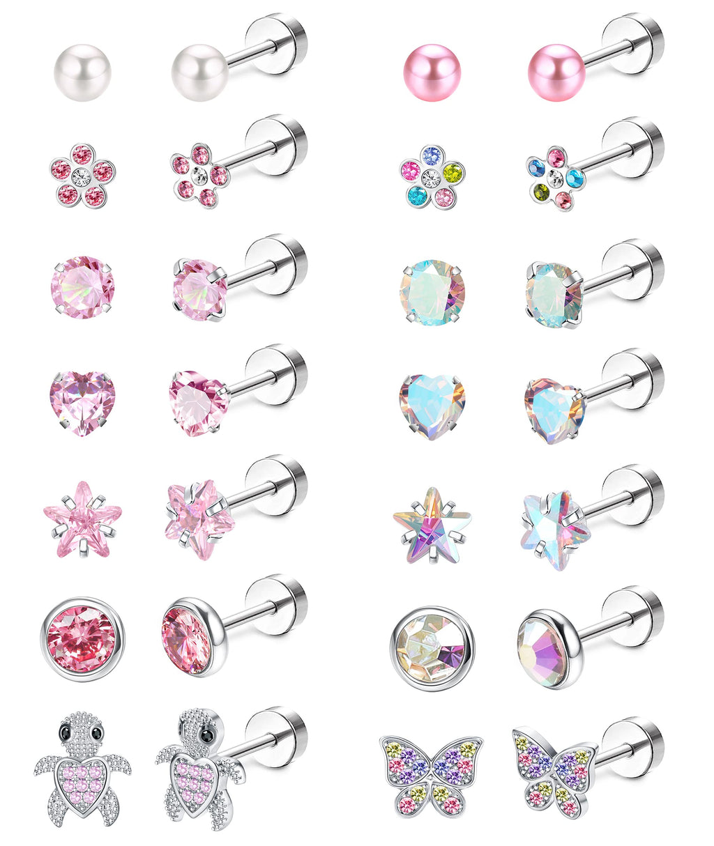 Hypoallergenic Screwback Earrings for Women Girls 20G Colorful