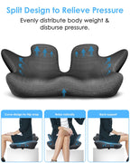 KFM 16" Large Memory Foam Seat Cushion Thick for Long Sitting Pressure Tailbone Pain Relief Height Adjustable with Retaining Strap for Office, Gaming Chair, Car, Wheelchair (Grey)