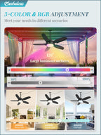 Fanbulous 42 Inch RGB Waterproof Outdoor Ceiling Fan with Lights,APP & Remote Control,IP65 Hanging Gazebo Fan with 3CCT 6-Speed DC Motor,Black Wet Rated Plug in with Cord for Patios Porch Pergola