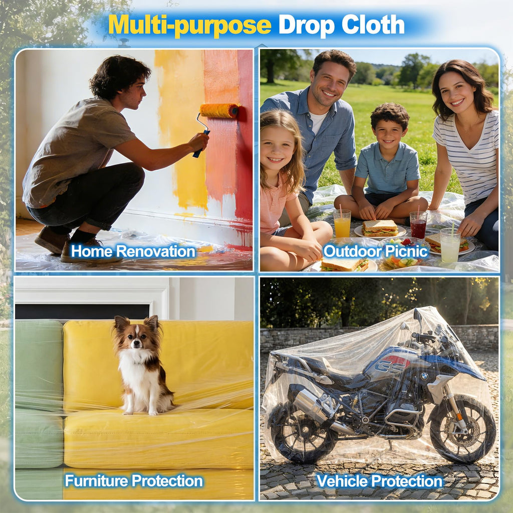 Ceydoew 6 Pack Plastic Drop Cloths for Painting 9x12ft - Disposable Premium Plastic Tarp for Painting, Lightweight Drop Cloth for Painting for Furniture & Floor Protection