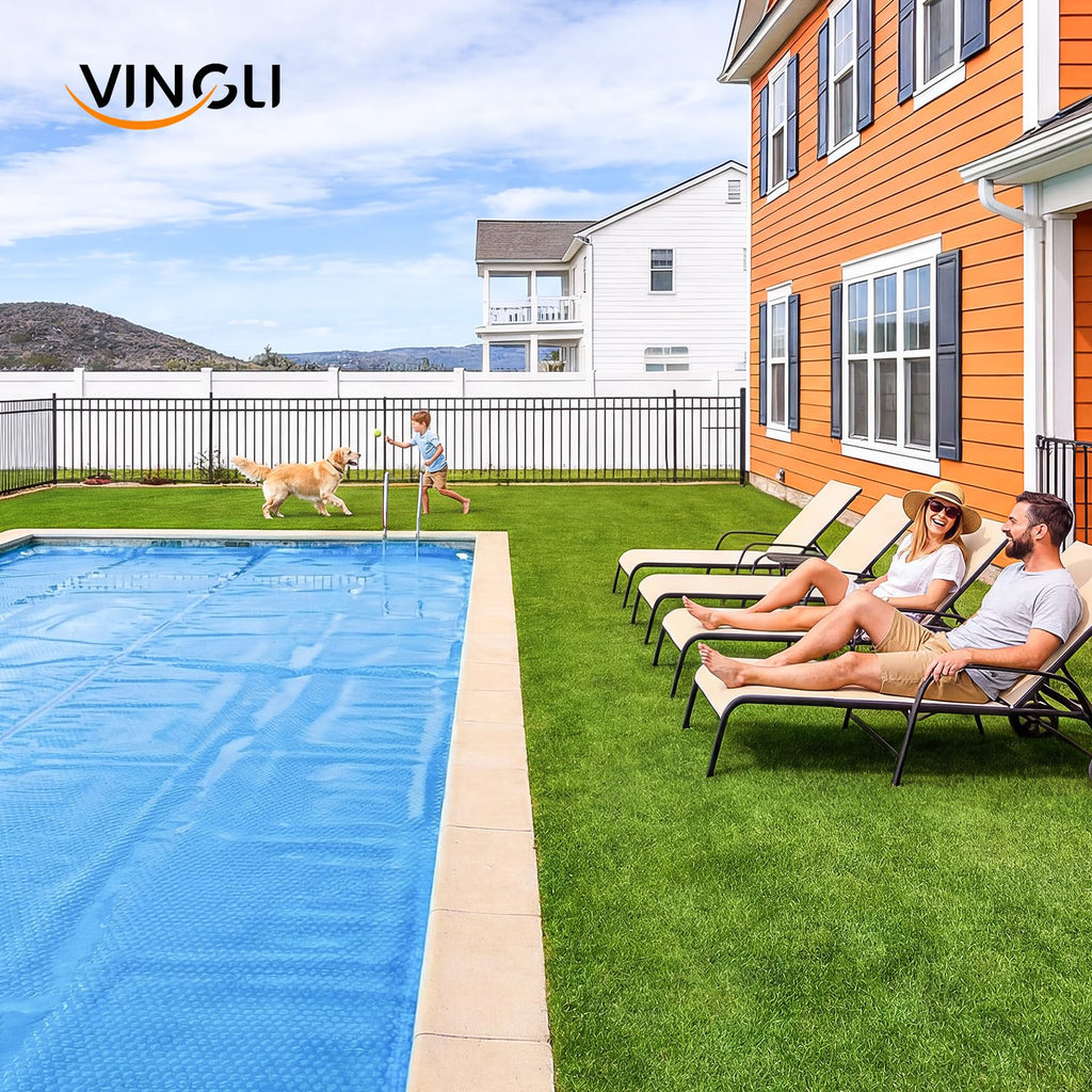 VINGLI 12Mil Solar Pool Cover, Rectangle Solar Blanket-Heavy Duty Solar Pool Cover for Above Ground Pool-Pool Solar Cover for Inground Pool (Blue, 16'x32' Rectangular)