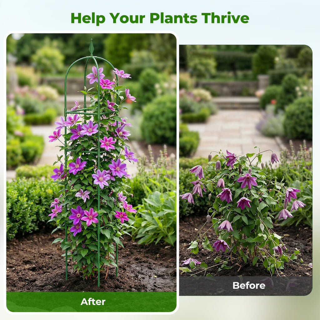 2 Pack Garden Obelisk Trellis for Climbing Plants, 6 FT Metal Rustproof Plant Support Rose Trellis, Tower Potted Cages for Flowers Fruits Vegetable Vines Indoor & Outdoor, Green(4 Tiers)