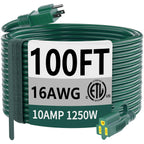 HUANCHAIN Indoor Outdoor Green Extension Cord 100 ft Waterproof, 16/3 Gauge Flexible Cold-Resistant Appliance Extension Cord Outside, 10A 1250W 16AWG SJTW, 3 Prong Electric Cable, ETL