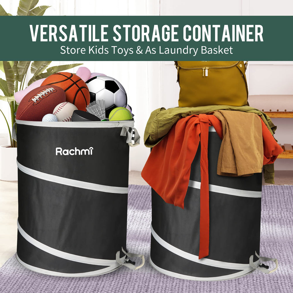 Rachmi 40 Gallon Collapsible Pop-Up Trash Can 2-Pack 22"x26.4", Black