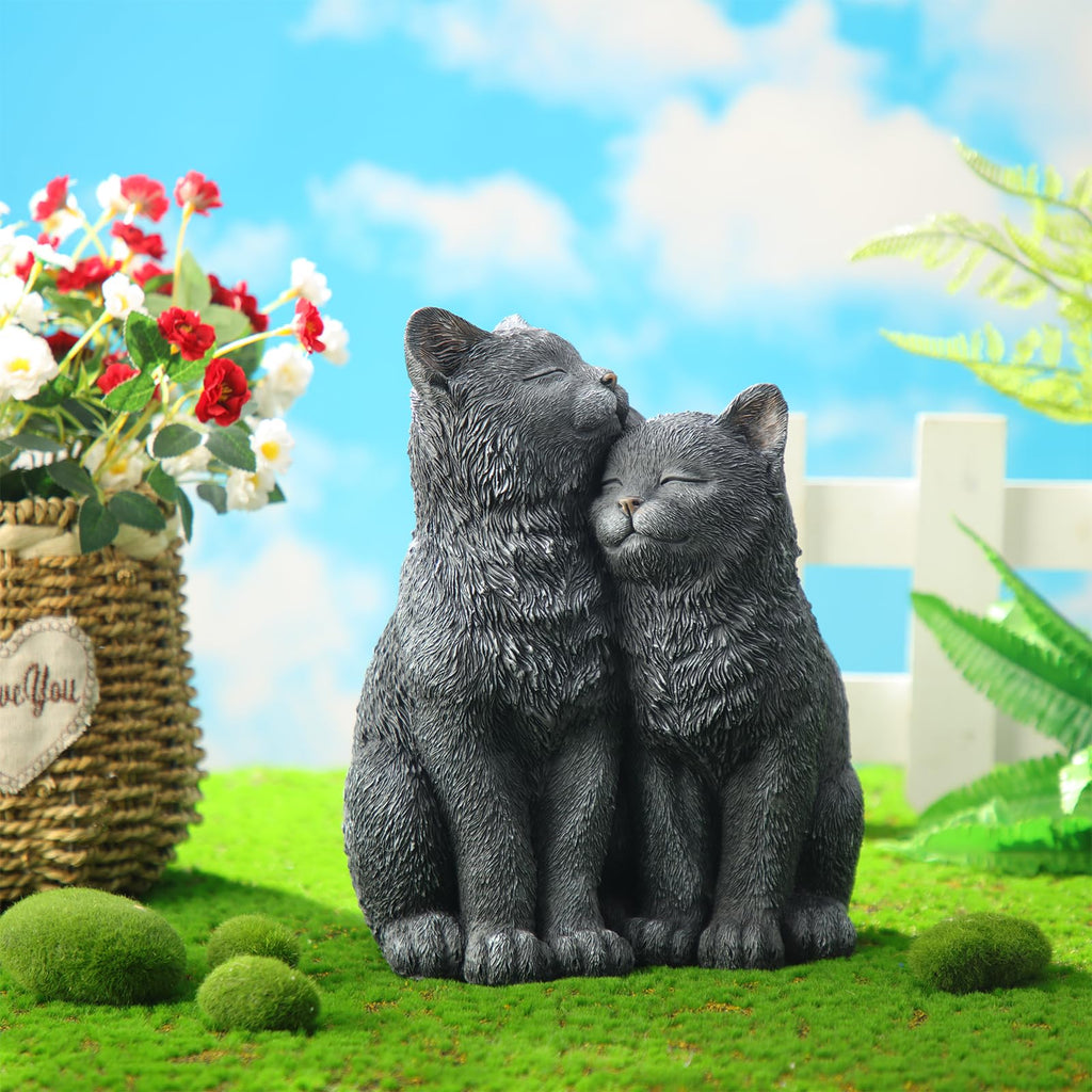 Wenqik Black Cat Statue for Garden Couple Kitten Figurines Decor Resin Cat Sculpture Decorative Garden Statues for Outside Patio Yard Farmhouse Gifts for Animal Lovers Mom 8.66 x 5.7 x 10.62 Inch